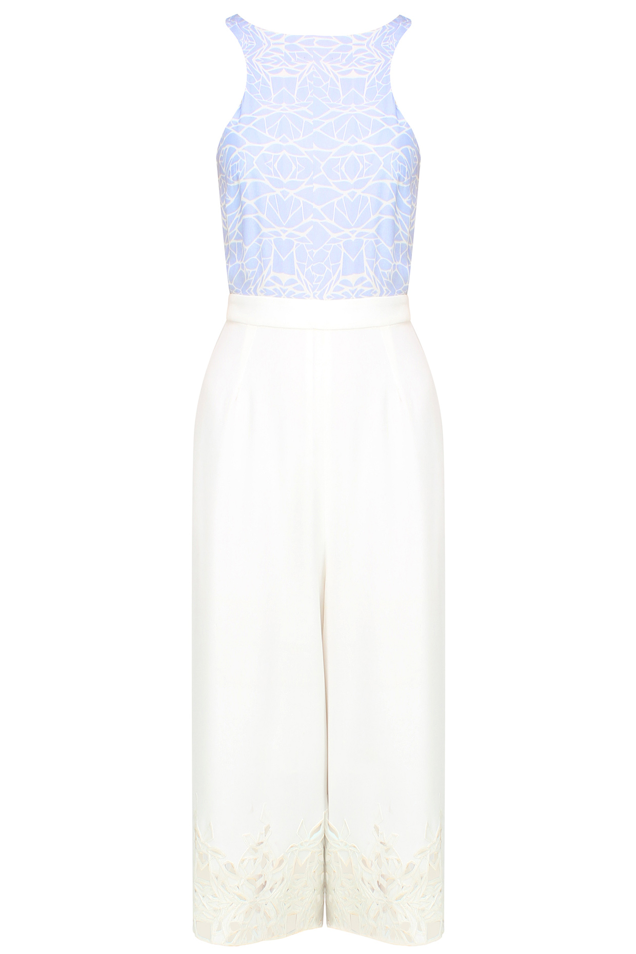 Serenity Blue Printed Cutwork Culotte-Jumpsuit by Babita Malkani