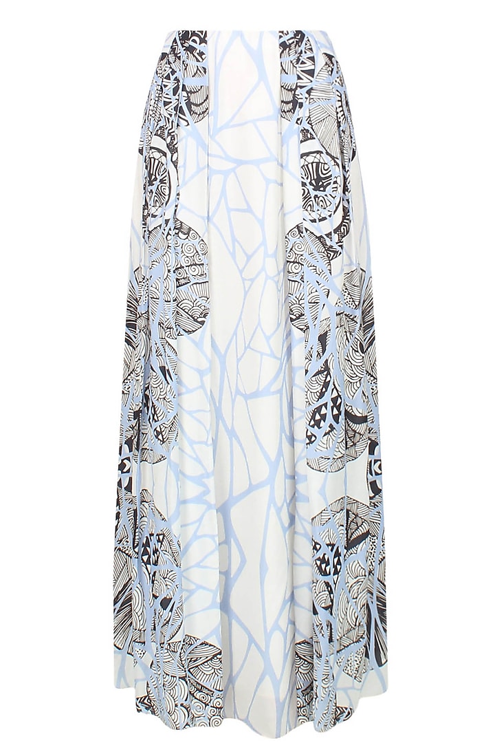 Off White Box Pleat Panelled Printed Skirt by Babita Malkani