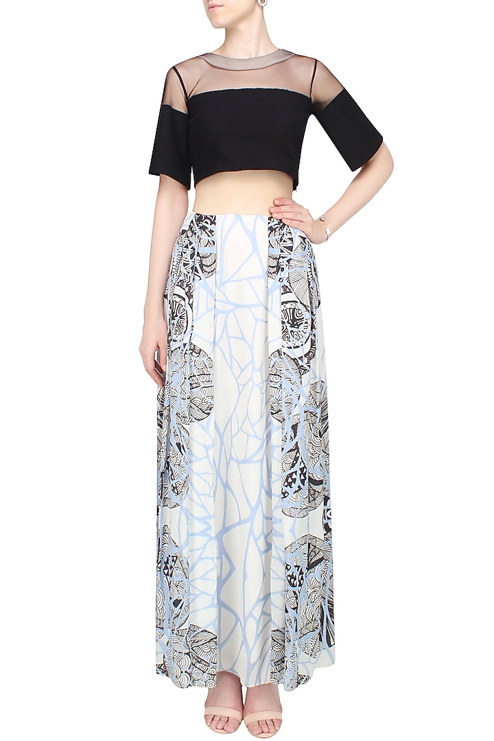 Off white box pleat panelled printed skirt available only at Pernia's Pop Up Shop.