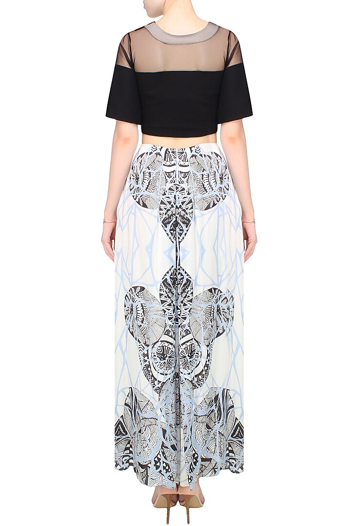 Off white box pleat panelled printed skirt available only at Pernia's Pop Up Shop.