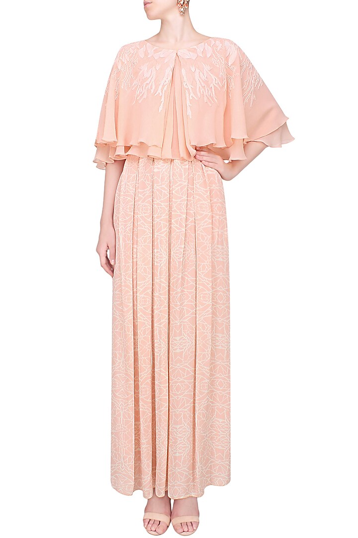 Echo and white anchor thread embroidery layered cape available only at Pernia's Pop Up Shop.