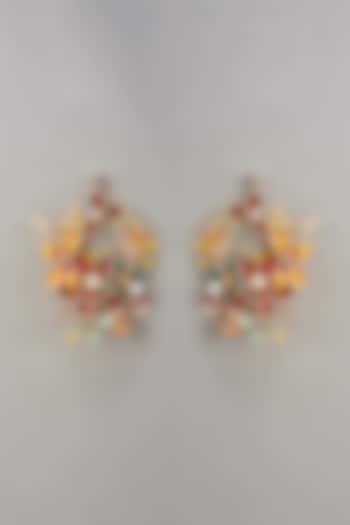 Gold Finish Multi-Colored Enameled Handcrafted Floral Hoop Earrings by THE BEAUTIFUL SECRET at Pernia's Pop Up Shop