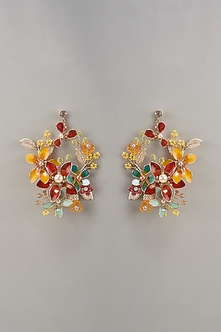 Gold Finish Multi-Colored Enameled Handcrafted Floral Hoop Earrings by THE BEAUTIFUL SECRET