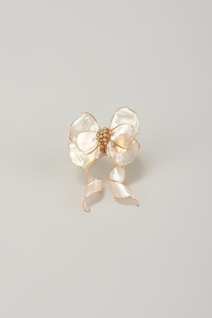 Gold Finish White Enameled Handcrafted Adjustable Floral Ring by THE BEAUTIFUL SECRET at Pernia's Pop Up Shop