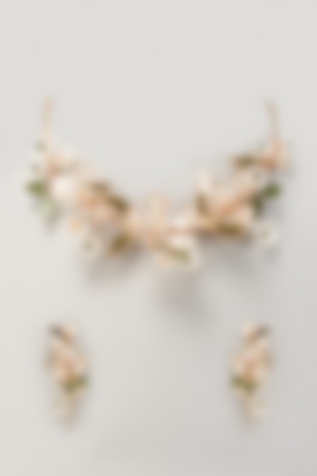 Gold Finish White Enameled Handcrafted Floral Choker Necklace Set by THE BEAUTIFUL SECRET at Pernia's Pop Up Shop