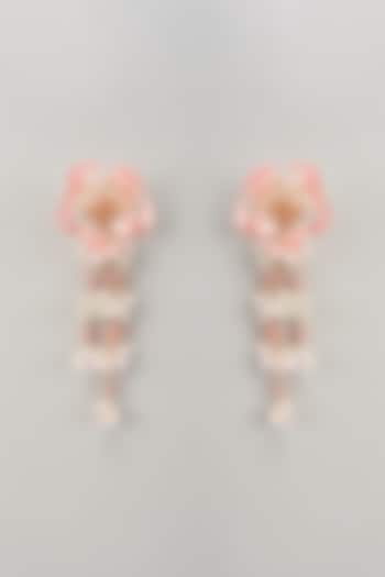 Gold Finish Pink Enameled Handcrafted Floral Dangler Earrings by THE BEAUTIFUL SECRET at Pernia's Pop Up Shop