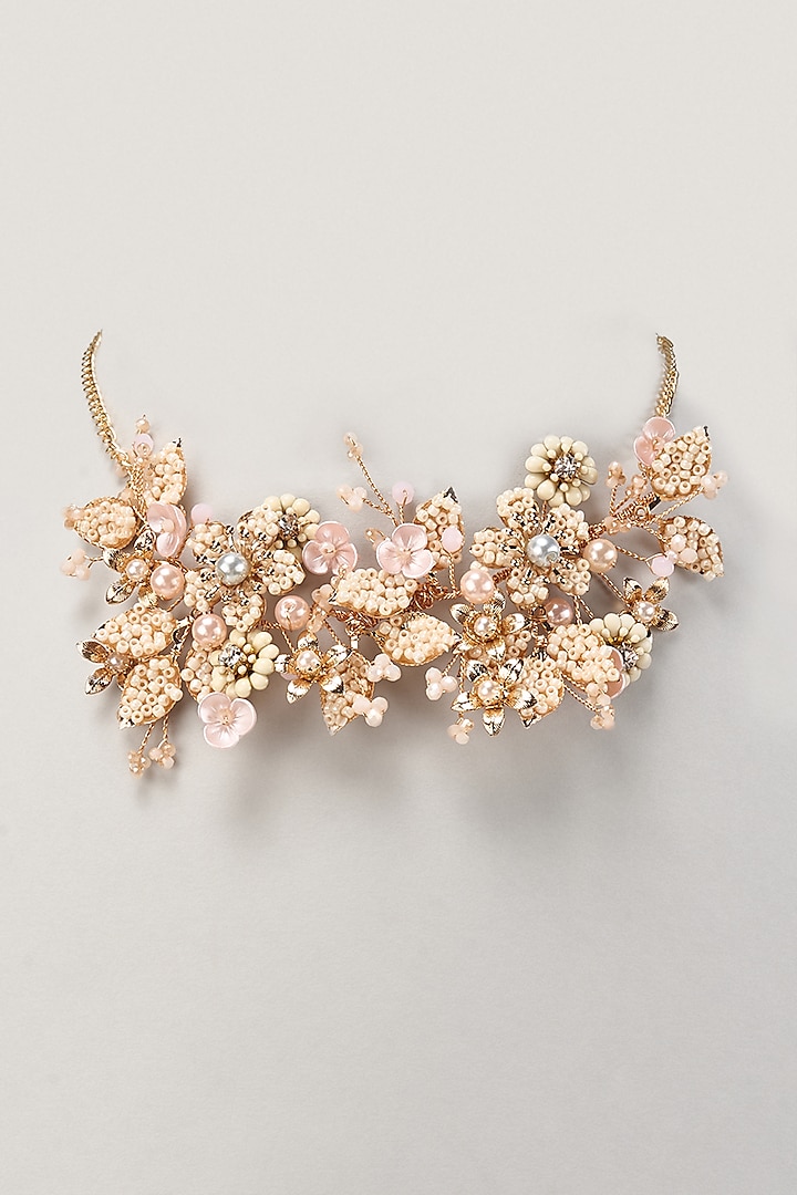 Gold Finish Beaded Handcrafted Floral Choker Necklace by THE BEAUTIFUL SECRET at Pernia's Pop Up Shop