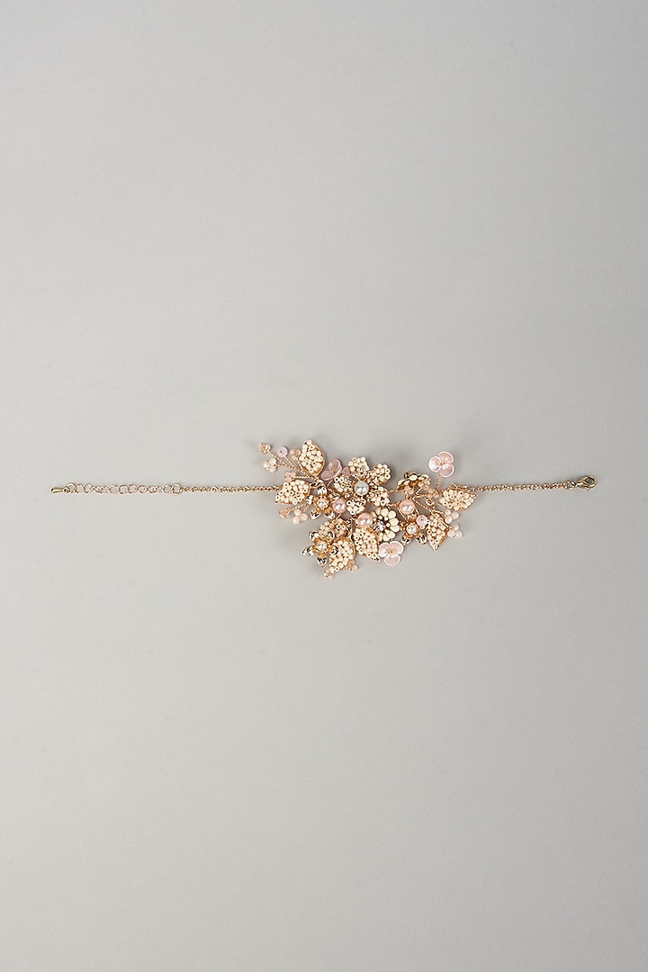 Gold Finish White Beaded Handcrafted Floral Bracelet by THE BEAUTIFUL SECRET at Pernia's Pop Up Shop