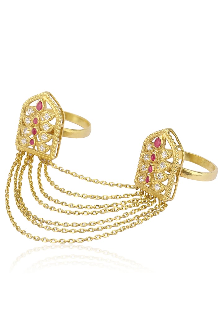 Blue Turban presents Gold plated old door motif and leaf sillouette two finger ring available only at Pernia's Pop Up Shop.
