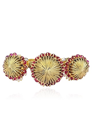 Gold Plated Bird Sitting Motif Under Jhumkas Ring by Blue Turban