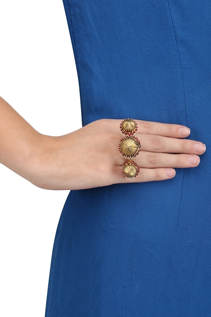 Blue Turban presents Gold plated bird sitting motif under jhumkas ring available only at Pernia's Pop Up Shop.