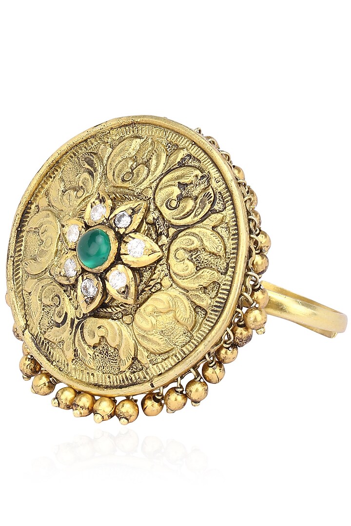Gold Plated Exquisite Embossed and Ghungroo Ring by Blue Turban