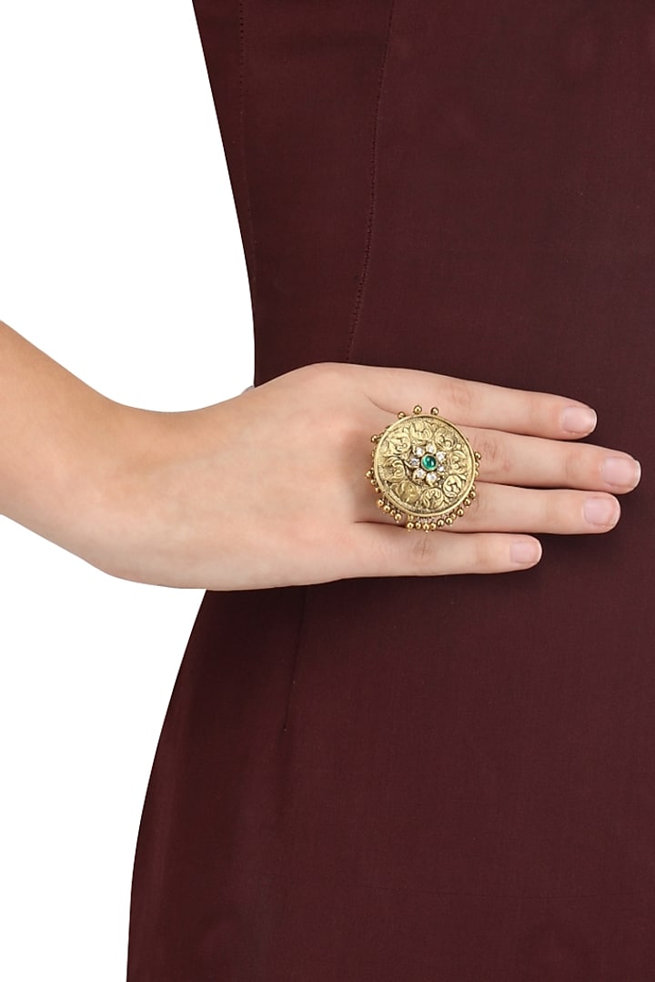Blue Turban presents Gold plated exquisite embossed and ghungroo ring available only at Pernia's Pop Up Shop.