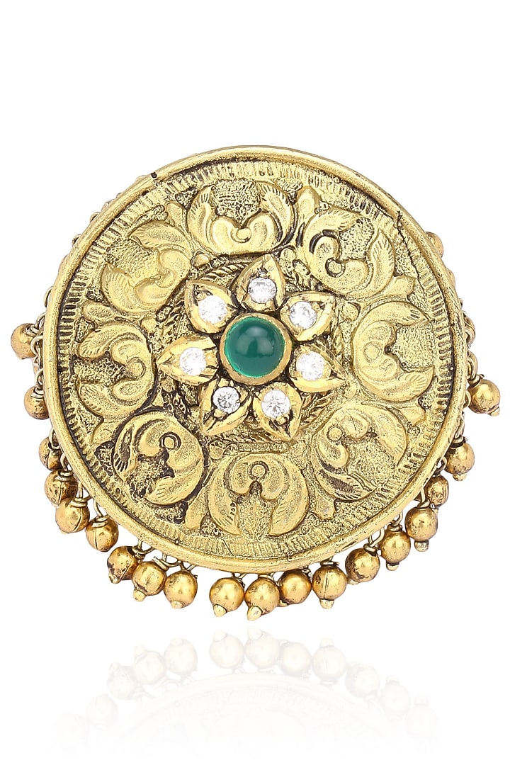 Blue Turban presents Gold plated exquisite embossed and ghungroo ring available only at Pernia's Pop Up Shop.