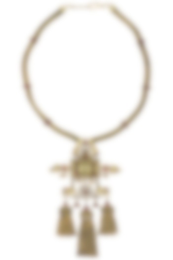 Gold Plated Elephants Inspired and Chain Fringes Necklace by Blue Turban
