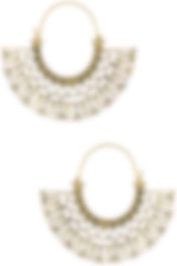 Gold Plated Geometrical Pattern Hoop Earrings by Blue Turban