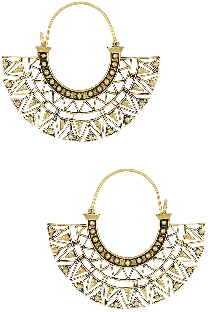 Gold Plated Geometrical Pattern Hoop Earrings by Blue Turban