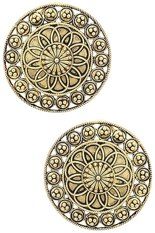 Gold Plated Wire and Rawa Round Studs by Blue Turban