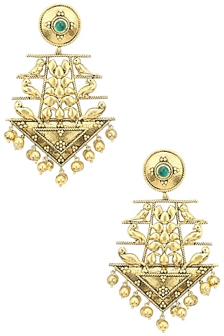 Gold Plated 6 Bird Motifs Earrings by Blue Turban