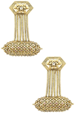 Gold Plated Hexagon Drop Earrings by Blue Turban