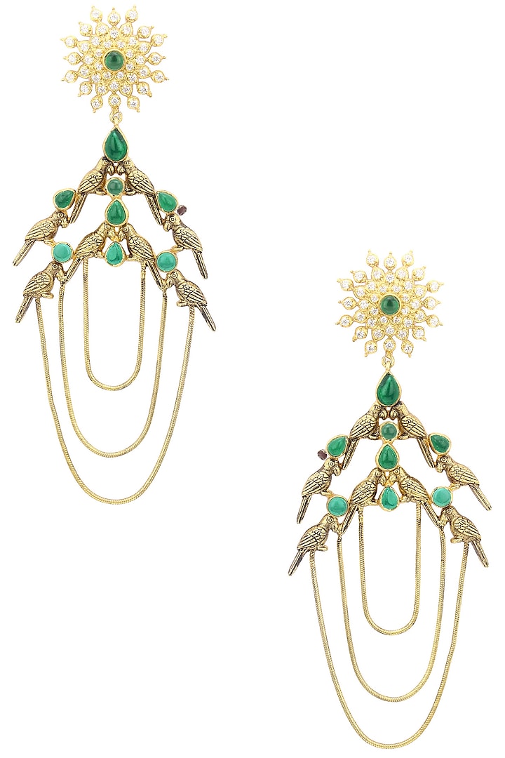 Gold Plated Flock Of Birds Inspired Earrings by Blue Turban