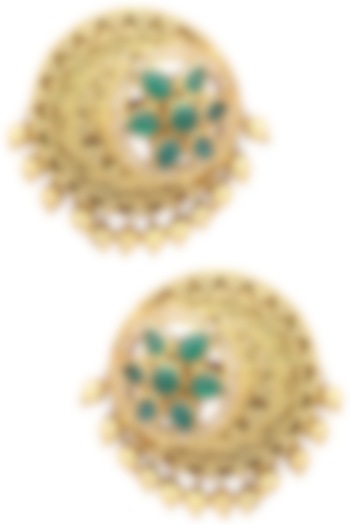 Gold Plated Filigree Work Round Stud Earrings by Blue Turban