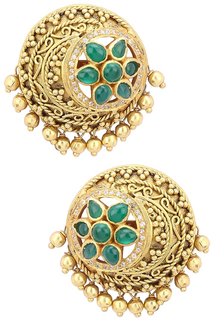 Gold Plated Filigree Work Round Stud Earrings by Blue Turban