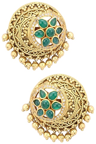 Gold Plated Filigree Work Round Stud Earrings by Blue Turban