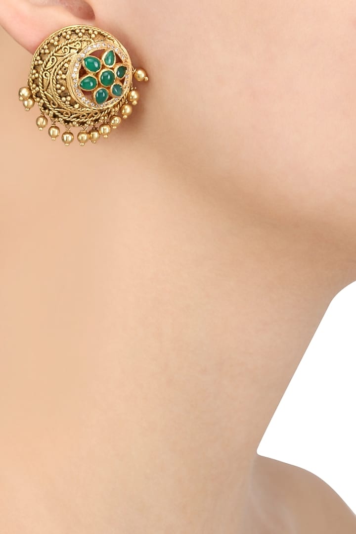 Blue Turban presents Gold plated filigree work round stud earrings available only at Pernia's Pop Up Shop.