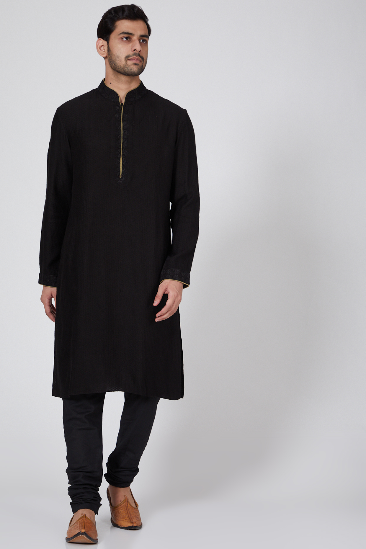 Black Kurta Set With Thread Work by Bubber Couture at Pernia's Pop Up Shop
