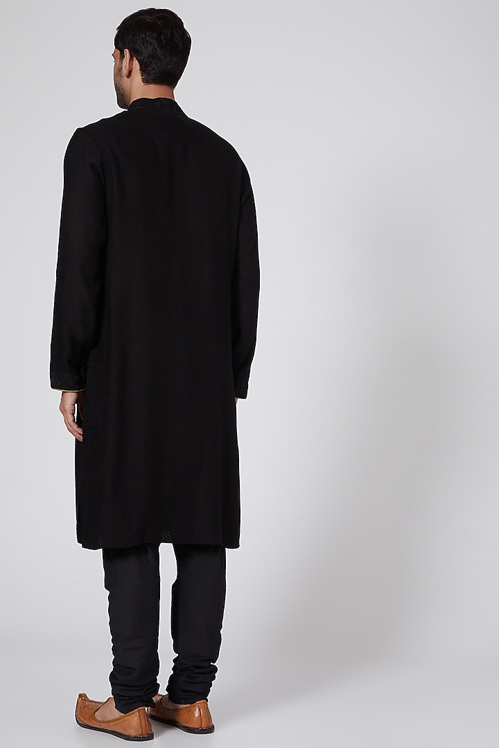 Black Kurta Set With Thread Work by Bubber Couture at Pernia's Pop Up Shop