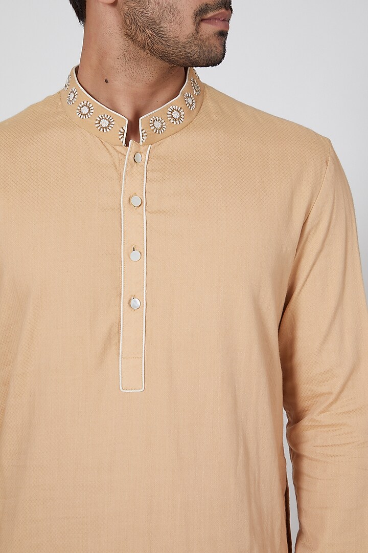 Beige Embroidered Kurta Set by Bubber Couture at Pernia's Pop Up Shop
