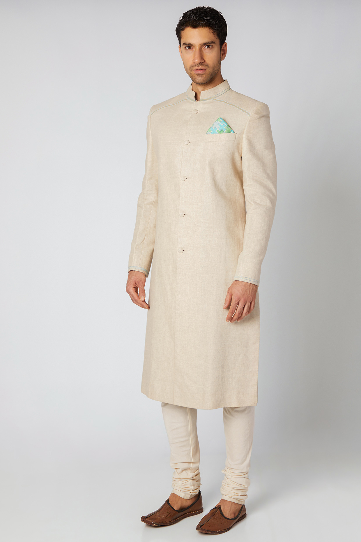 Ash Grey Wedding Sherwani Set by Bubber Couture at Pernia's Pop Up Shop