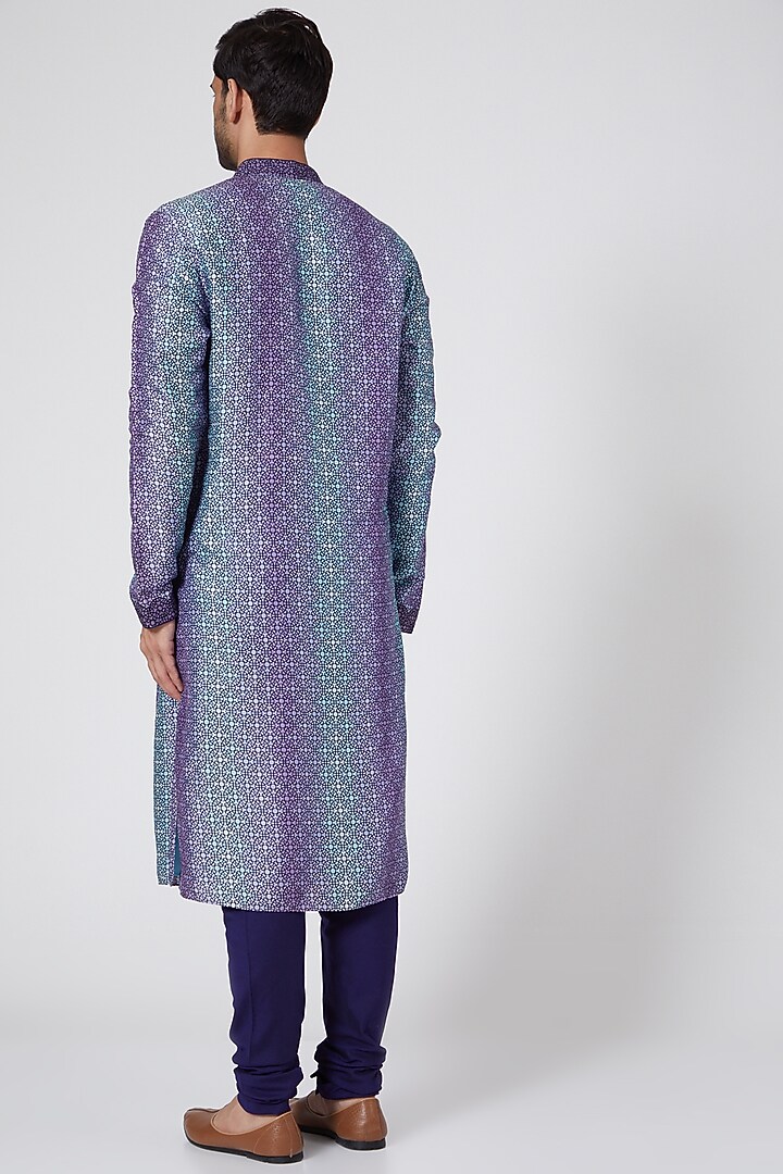 Lavender Raw Silk Thread Embroidered Kurta Set by Bubber Couture at Pernia's Pop Up Shop
