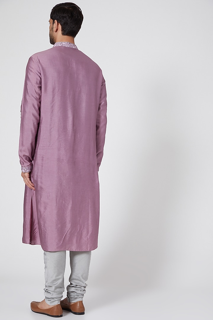 Mauve Cotton Silk Mirror Work Kurta Set by Bubber Couture at Pernia's Pop Up Shop
