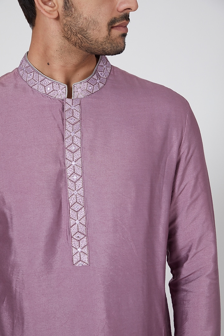 Mauve Cotton Silk Mirror Work Kurta Set by Bubber Couture at Pernia's Pop Up Shop