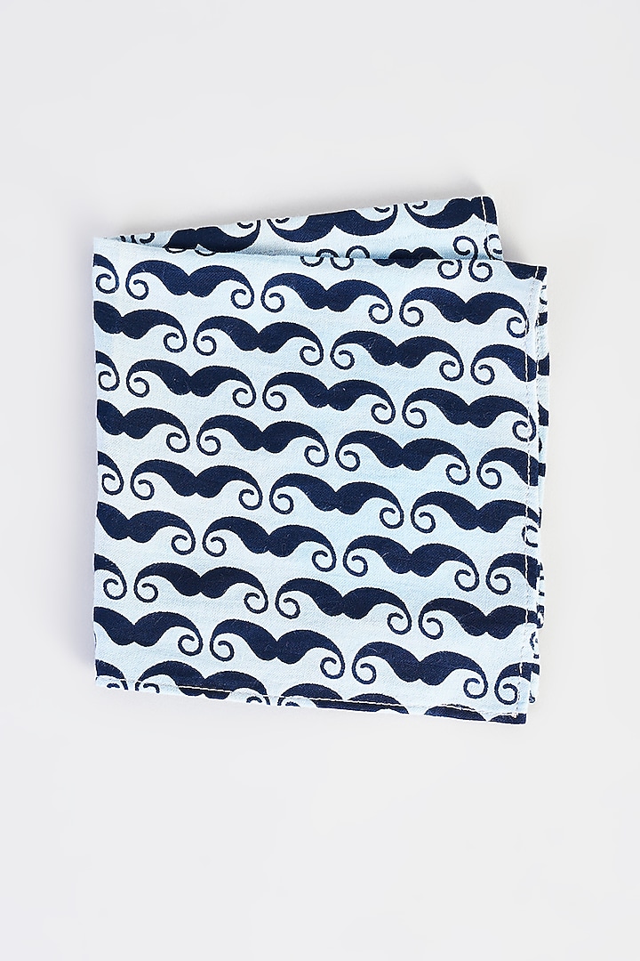 Sky Blue & Navy Cotton Printed Pocket Square by Bubber Couture