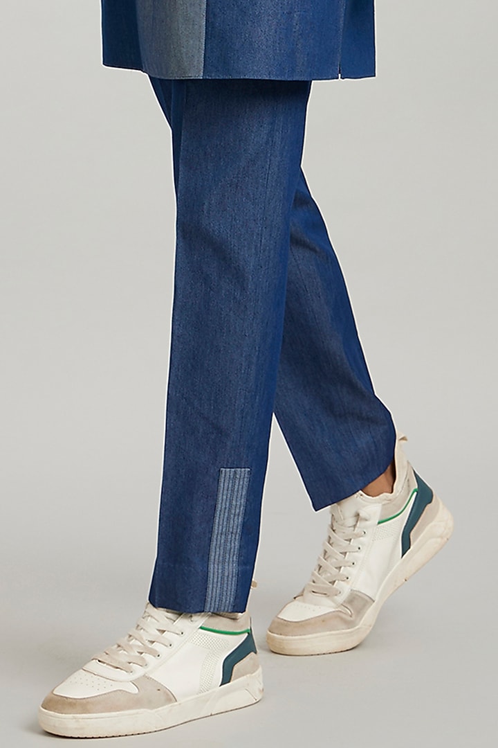 Blue Cotton Denim Color-Blocked Kurta Set by Bubber Couture at Pernia's Pop Up Shop