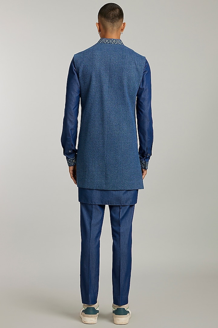 Blue Denim Etched Wedding Sherwani by Bubber Couture at Pernia's Pop Up Shop