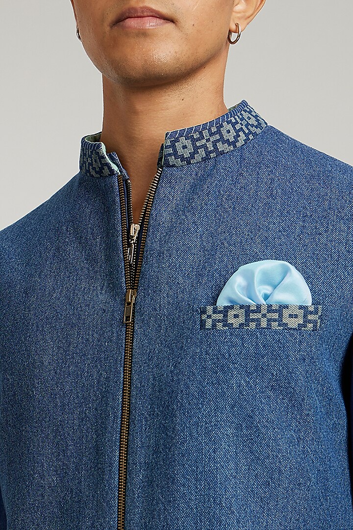 Blue Denim Etched Wedding Sherwani by Bubber Couture at Pernia's Pop Up Shop