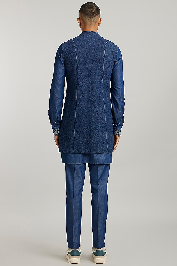 Blue Denim Quilted Wedding Sherwani by Bubber Couture at Pernia's Pop Up Shop