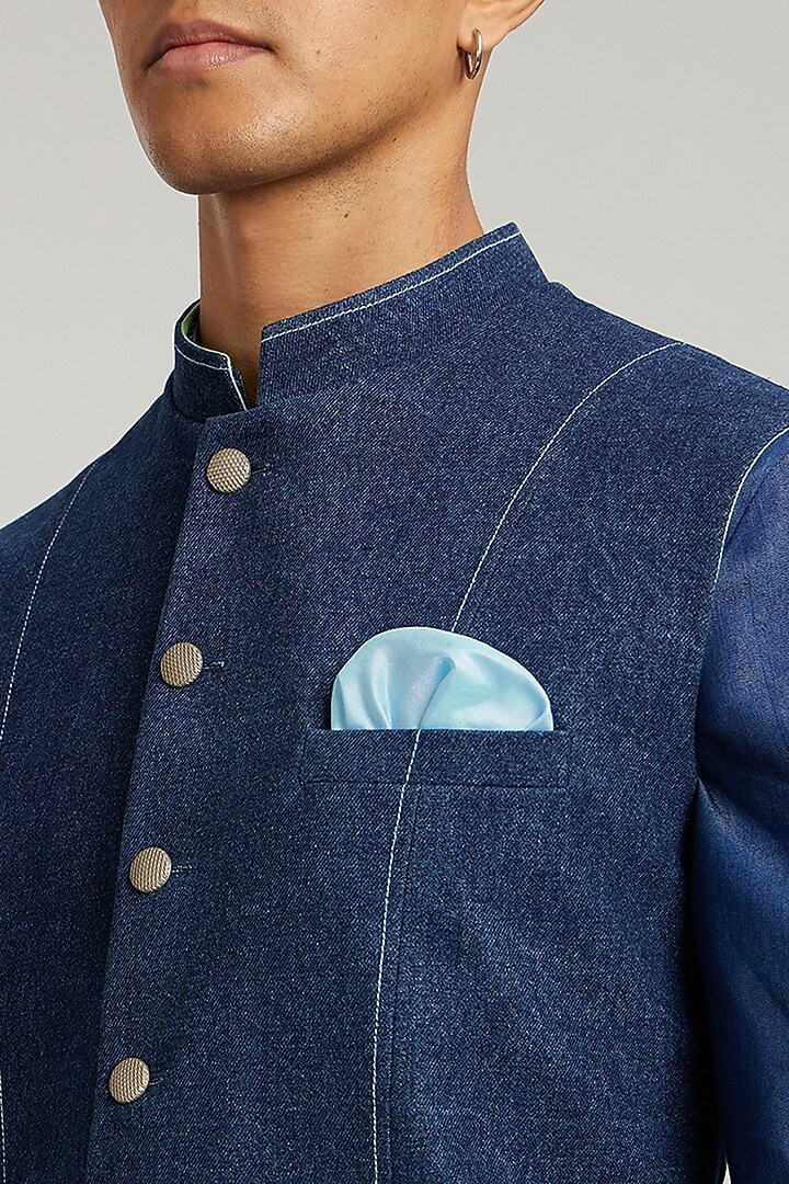Blue Denim Quilted Wedding Sherwani by Bubber Couture at Pernia's Pop Up Shop
