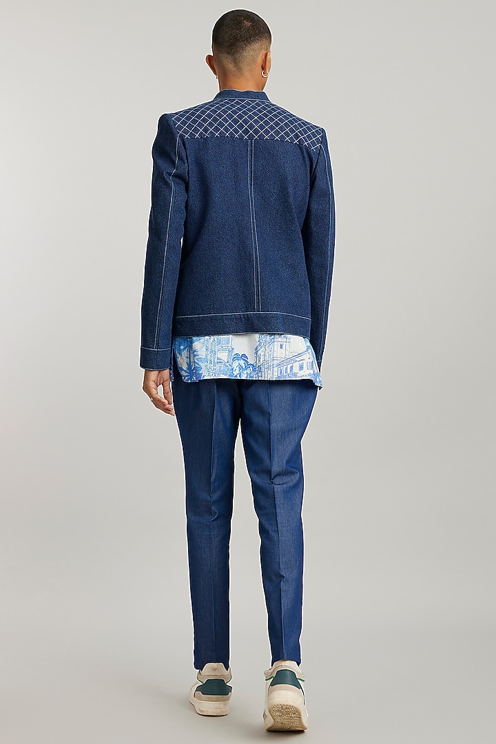 Blue Denim Quilted Bomber Jacket by Bubber Couture at Pernia's Pop Up Shop