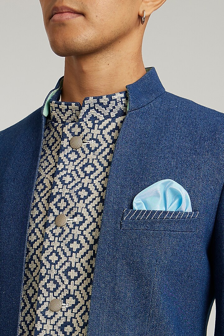 Blue Denim Layered Indo-Western Jacket by Bubber Couture at Pernia's Pop Up Shop