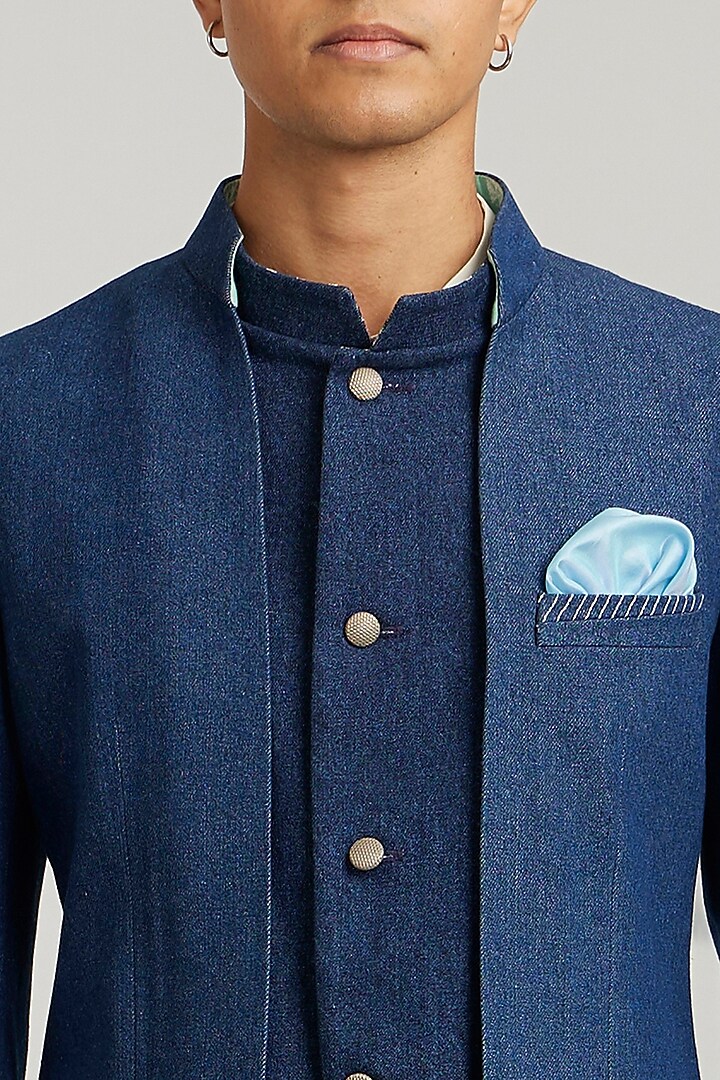 Blue Denim Layered Indo-Western Jacket by Bubber Couture at Pernia's Pop Up Shop