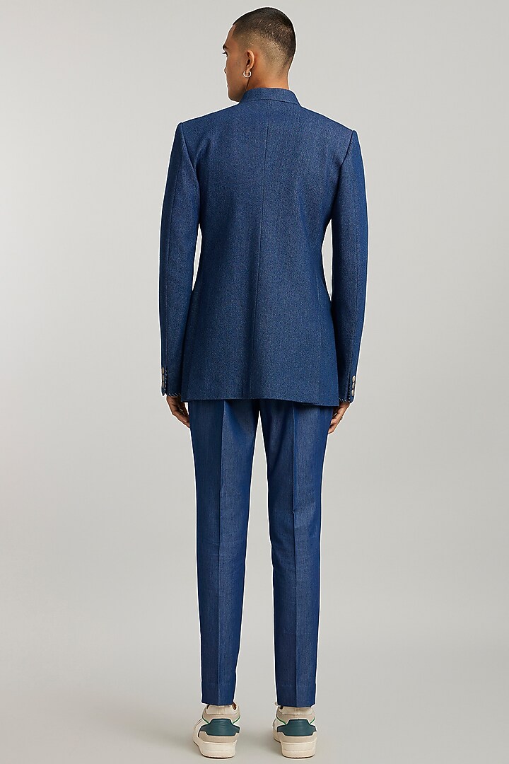 Blue Denim Indo-Western Jacket by Bubber Couture at Pernia's Pop Up Shop