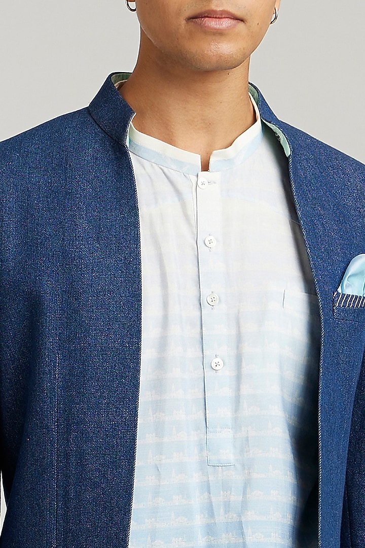 Blue Denim Indo-Western Jacket by Bubber Couture at Pernia's Pop Up Shop