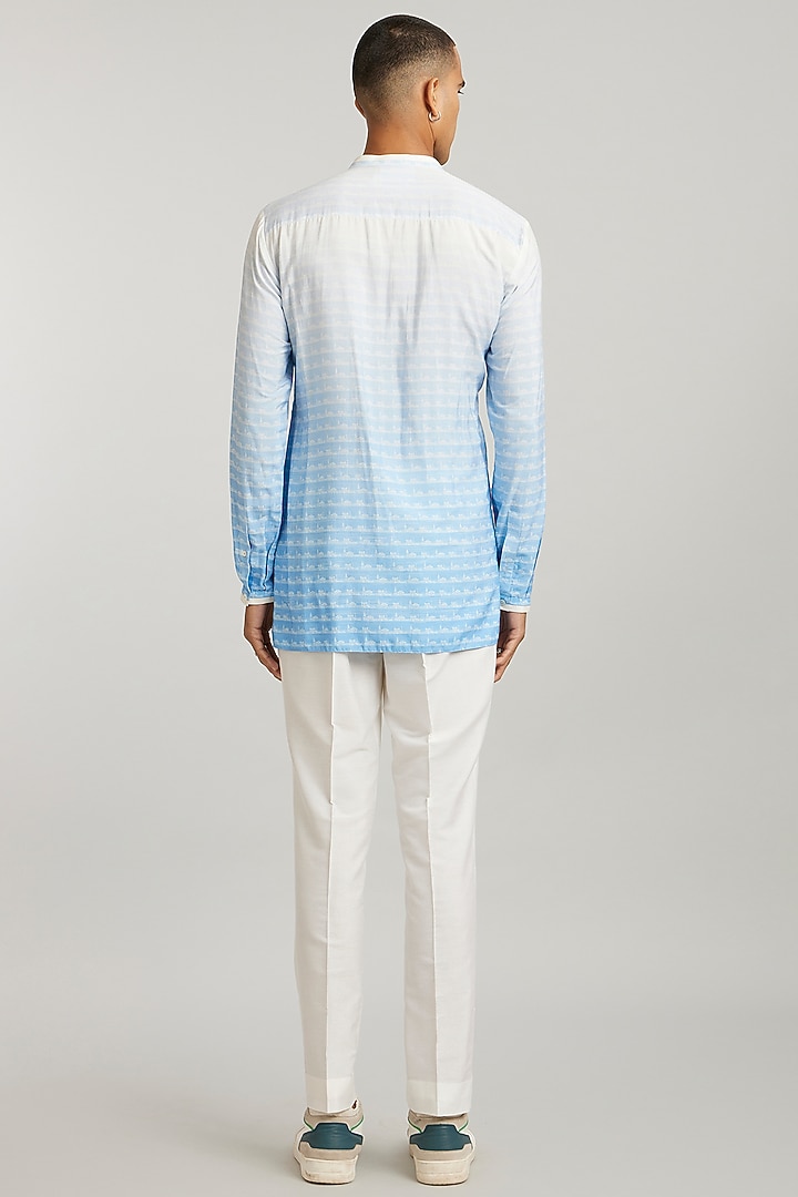 Blue Ombre Cotton Silk Digital Printed Shirt Kurta by Bubber Couture at Pernia's Pop Up Shop