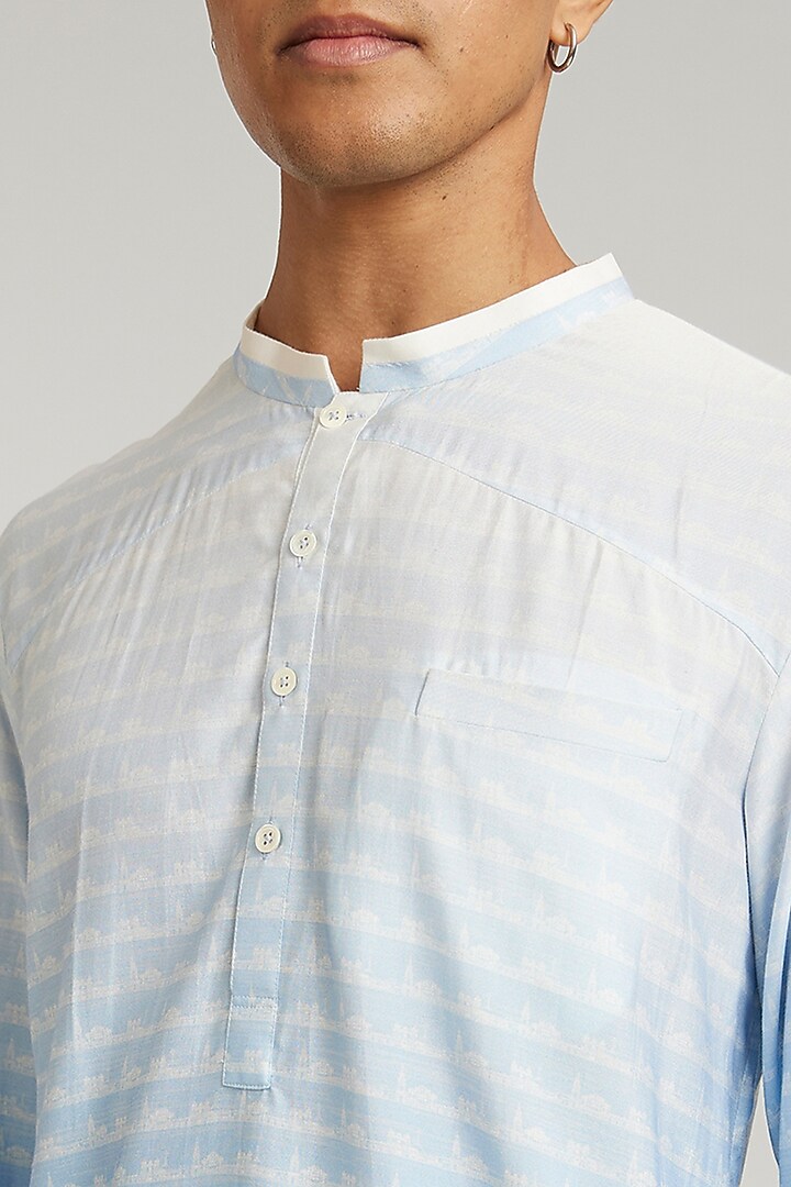 Blue Ombre Cotton Silk Digital Printed Shirt Kurta by Bubber Couture at Pernia's Pop Up Shop