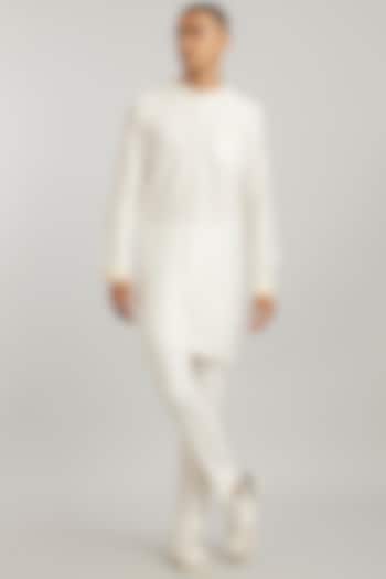 Off-White Cotton Silk Pathani Dashiki Kurta Set by Bubber Couture